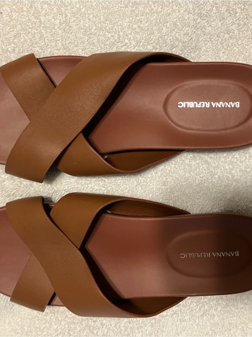 Banana Republic Tan Brown Cross-Strap Slide Sandals